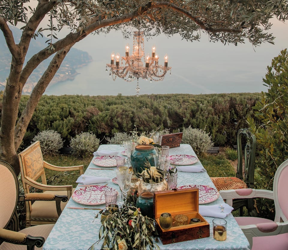 cerebration table set up with a view of amalfi coast