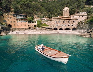 Traditional Italian gozzo boat near Portofino